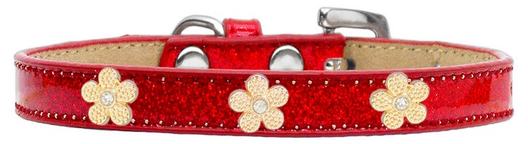 Gold Flower Widget Dog Collar Red Ice Cream Size 20